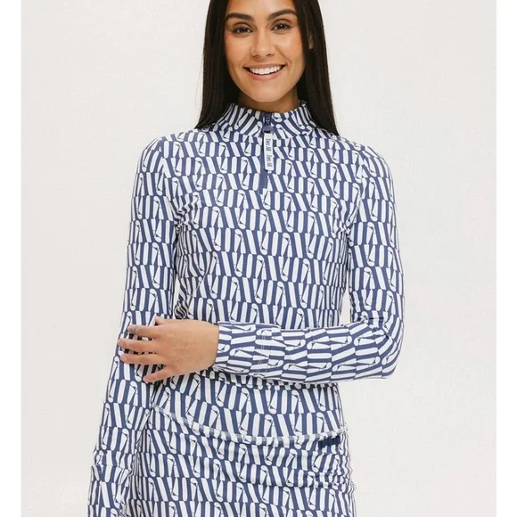 Fore All 1/4 zip Golf Top size M Bea Base Mock Indigo/White Fa Pattern - Picture 5 of 6